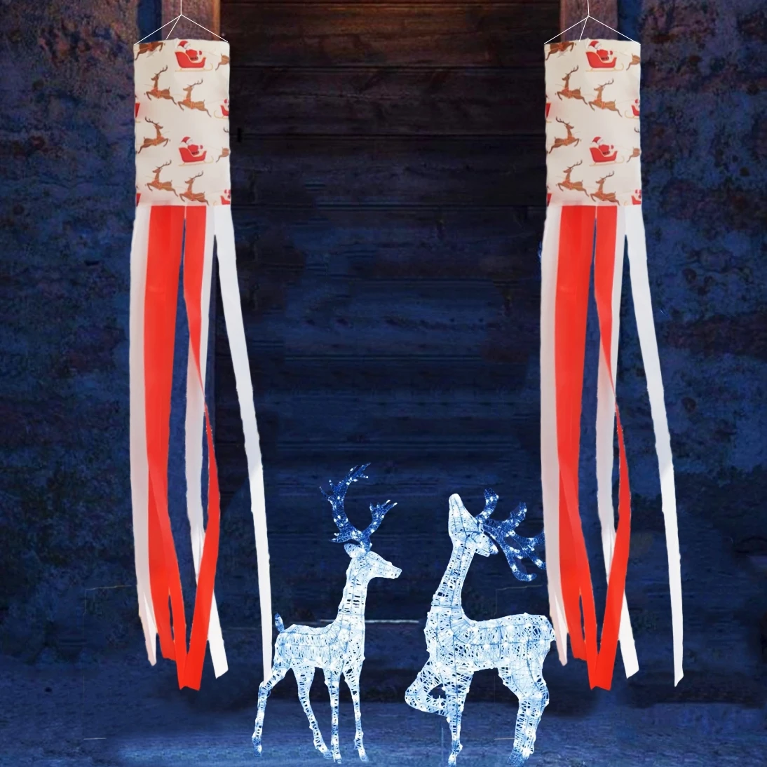 Merry Christmas Reindeer Santa Outdoor Windsock, Polyester material, Christmas Party Garden Celebration Garden Wind spinner D
Merry Christmas Reindeer Santa Outdoor Windsock, Polyester material, Christmas Party Garden Celebration Garden Wind spinner D