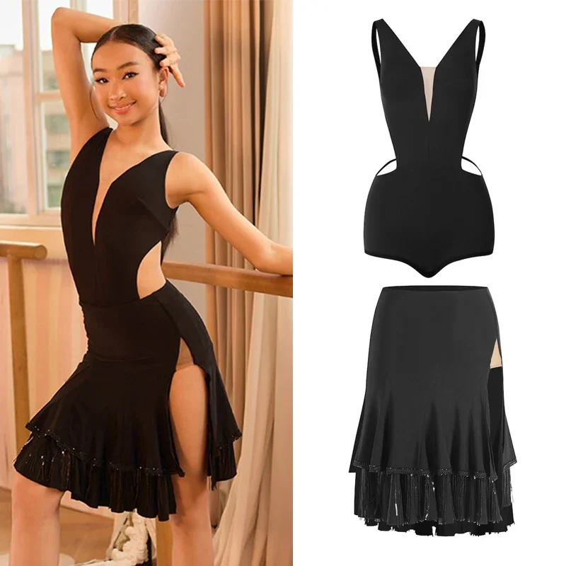 Girls Latin Dance Dresses Sleeveless V Neck Bodysuit Tops Sequined Tassel Skirt ChaCha Dance Competition Clothing Practice Wear
Girls Latin Dance Dresses Sleeveless V Neck Bodysuit Tops Sequined Tassel Skirt ChaCha Dance Competition Clothing Practice Wear