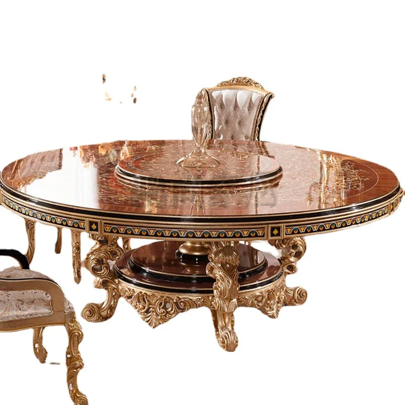 Carved dining table round table turntable large household dining room dining table and chairs
Carved dining table round table turntable large household dining room dining table and chairs