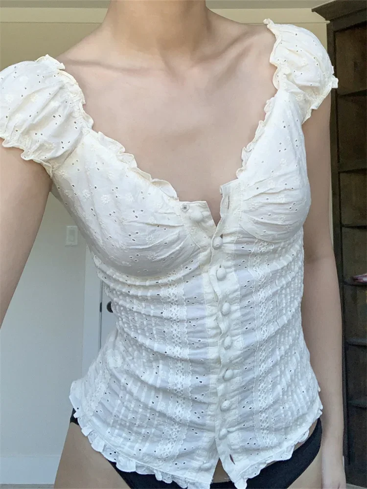 Женская блузка с коротким рукавом, квадратным вырезом, на пуговицах, летние топы в стиле ретро, кавай, фейрикор, Y2K, рубашки для женщин
Женская блузка с коротким рукавом, квадратным вырезом, на пуговицах, летние топы в стиле ретро, кавай, фейрикор, Y2K, рубашки для женщин