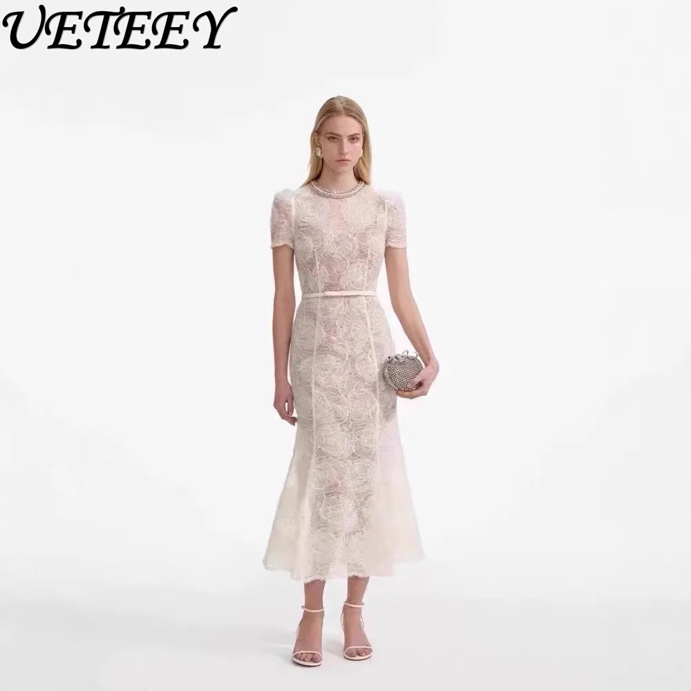Spring Summer New Lace Round Neck Short Sleeve Long Dress Elegant High Waist Slim Fit Party Mid-Length Dresses for Women
Spring Summer New Lace Round Neck Short Sleeve Long Dress Elegant High Waist Slim Fit Party Mid-Length Dresses for Women