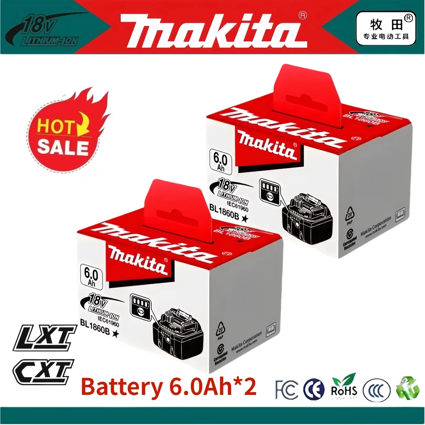 Genuine Makita Battery 18V 6.0Ah Lithium ion Battery Pack Can Replace BL1815N BL1840B BL1850B BL1860B for Makita 18V tool
Genuine Makita Battery 18V 6.0Ah Lithium ion Battery Pack Can Replace BL1815N BL1840B BL1850B BL1860B for Makita 18V tool
