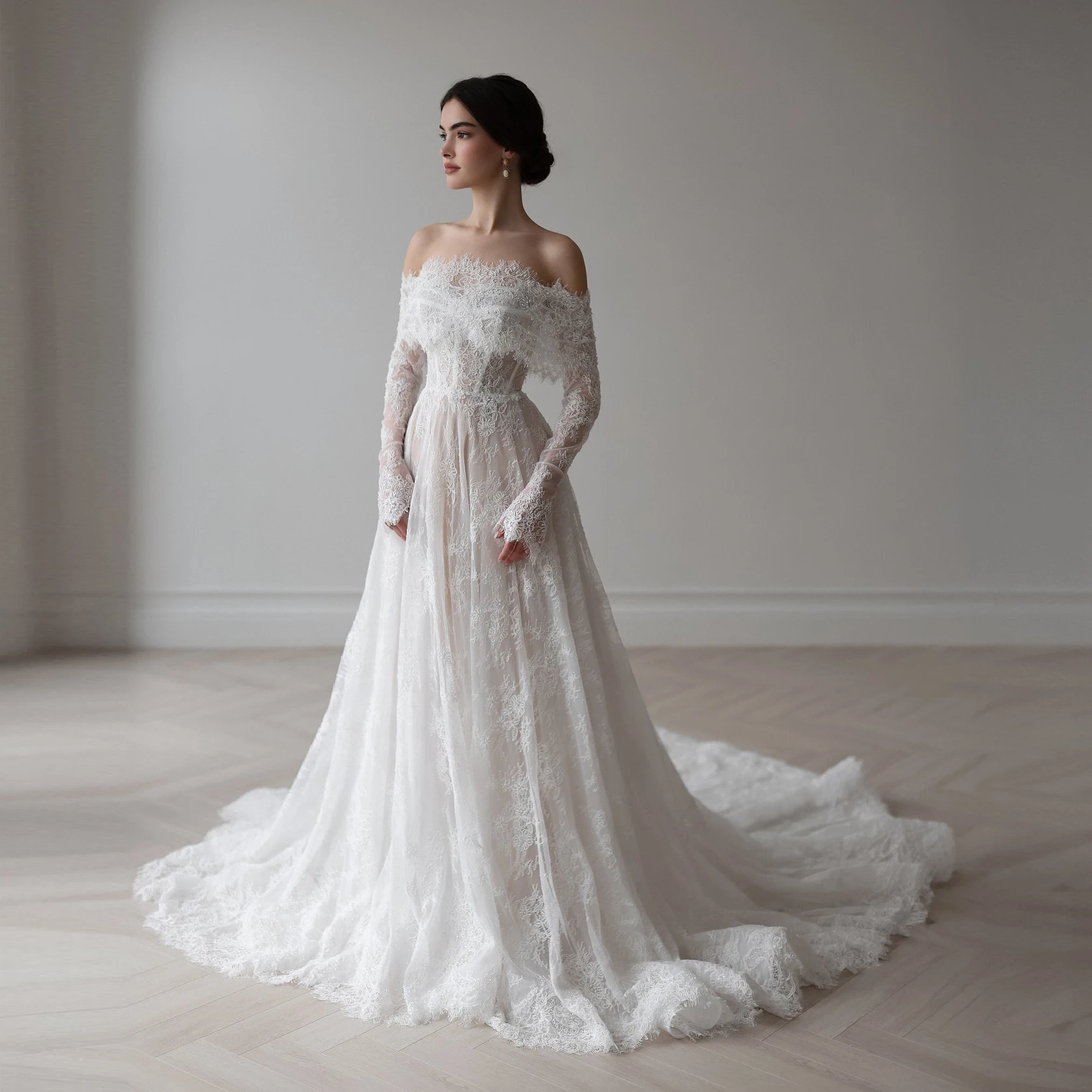 Sharon Said Elegant White Long Sleeve Wedding Dress Off Shoulder Illusion Lace Chapel Train Bride Gowns SW542 Customized
Sharon Said Elegant White Long Sleeve Wedding Dress Off Shoulder Illusion Lace Chapel Train Bride Gowns SW542 Customized