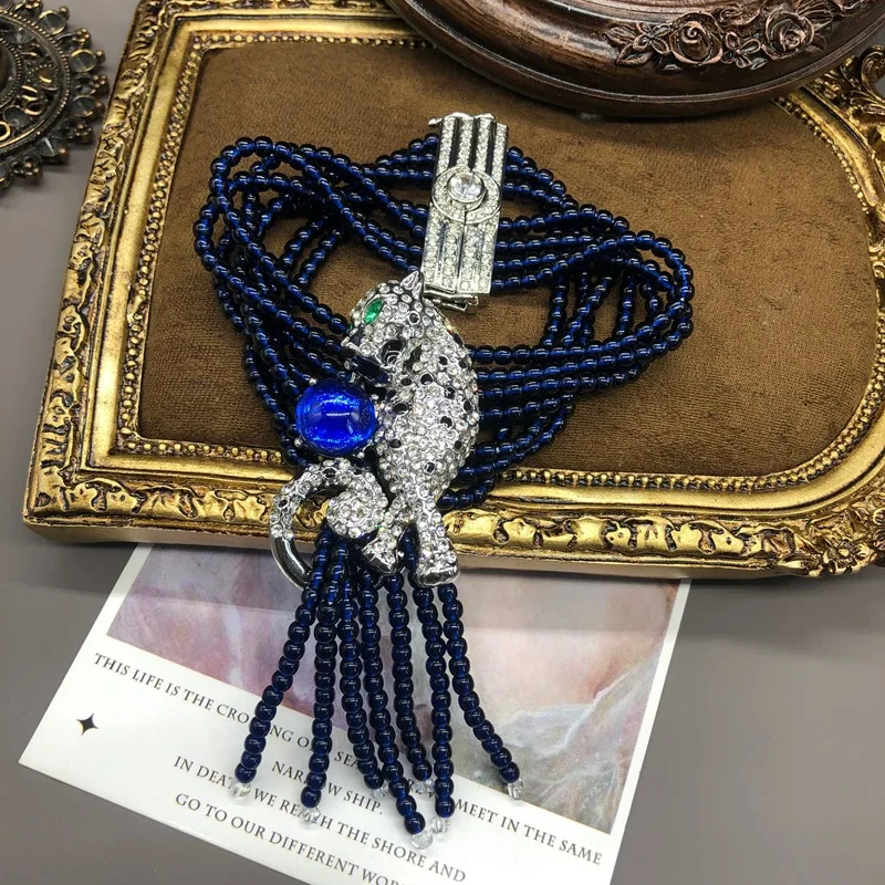 Multi-layer Beaded Tassel Bracelet Elegant Women Blue Glazed Beads Bracelet Leopard-shaped Inlaid Rhinestones Female Jewelry
Multi-layer Beaded Tassel Bracelet Elegant Women Blue Glazed Beads Bracelet Leopard-shaped Inlaid Rhinestones Female Jewelry