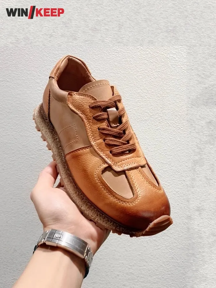 Mens Genuine Leather Retro Lace Up Versatile Thick Platform Height Increase Sneakers Sport Running Jogging Skateboard Patchwork
Mens Genuine Leather Retro Lace Up Versatile Thick Platform Height Increase Sneakers Sport Running Jogging Skateboard Patchwork