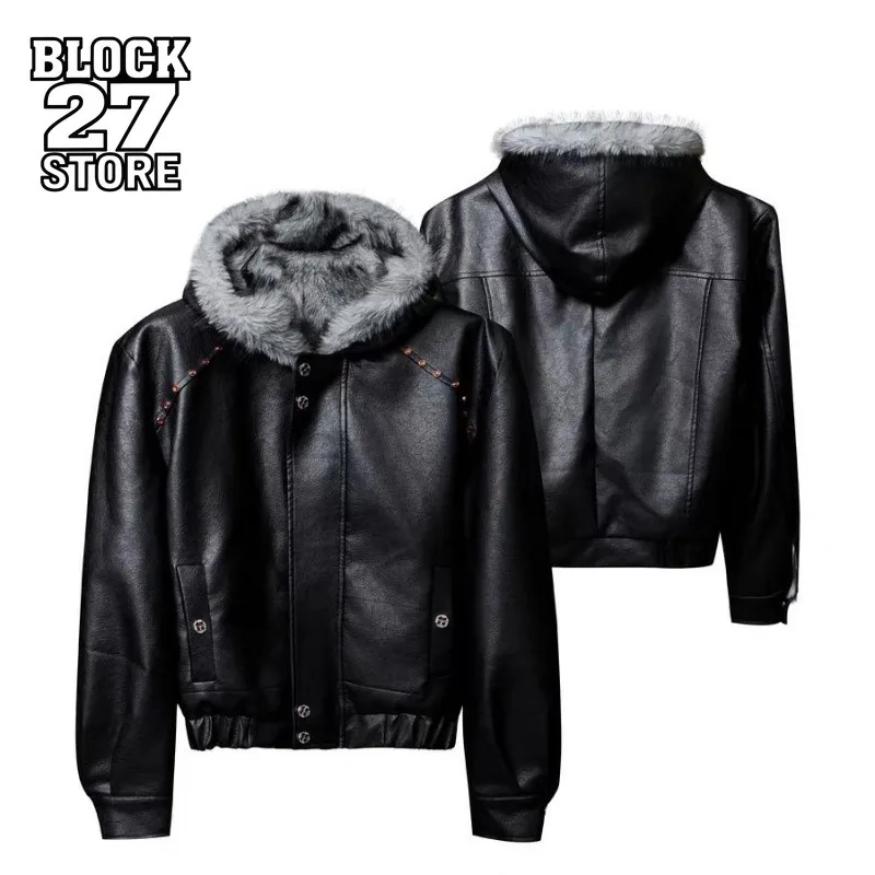 Mens Jacket Harajuku Heavy Bald Eagle Fleece Thickened Faux Leather Hooded Fur Collar Short Wide Cotton Coat Winter Streetwear
Mens Jacket Harajuku Heavy Bald Eagle Fleece Thickened Faux Leather Hooded Fur Collar Short Wide Cotton Coat Winter Streetwear