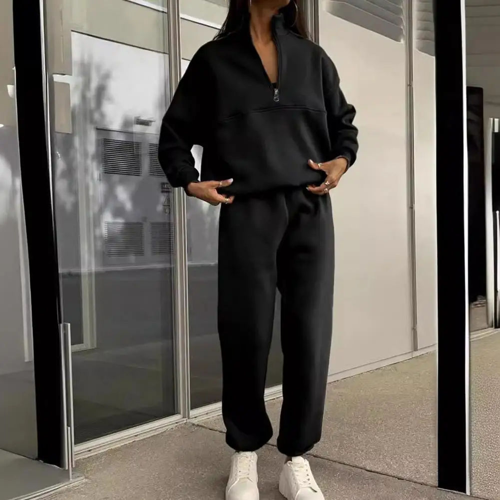 Solid Color Tracksuit Women's High Collar Sweatshirt Ankle-banded Trousers Set for Sport Fitness 2 Pcs/set Half for Active
Solid Color Tracksuit Women's High Collar Sweatshirt Ankle-banded Trousers Set for Sport Fitness 2 Pcs/set Half for Active