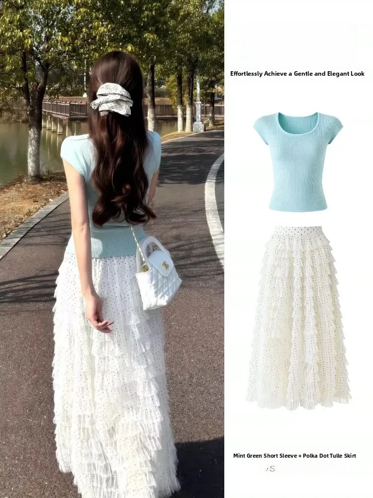 Spring Summer Polka Dot Half Skirt Women's Style Beautiful Island Sea Breathable Lace Trim High Waist Polyester Fabric Set
Spring Summer Polka Dot Half Skirt Women's Style Beautiful Island Sea Breathable Lace Trim High Waist Polyester Fabric Set