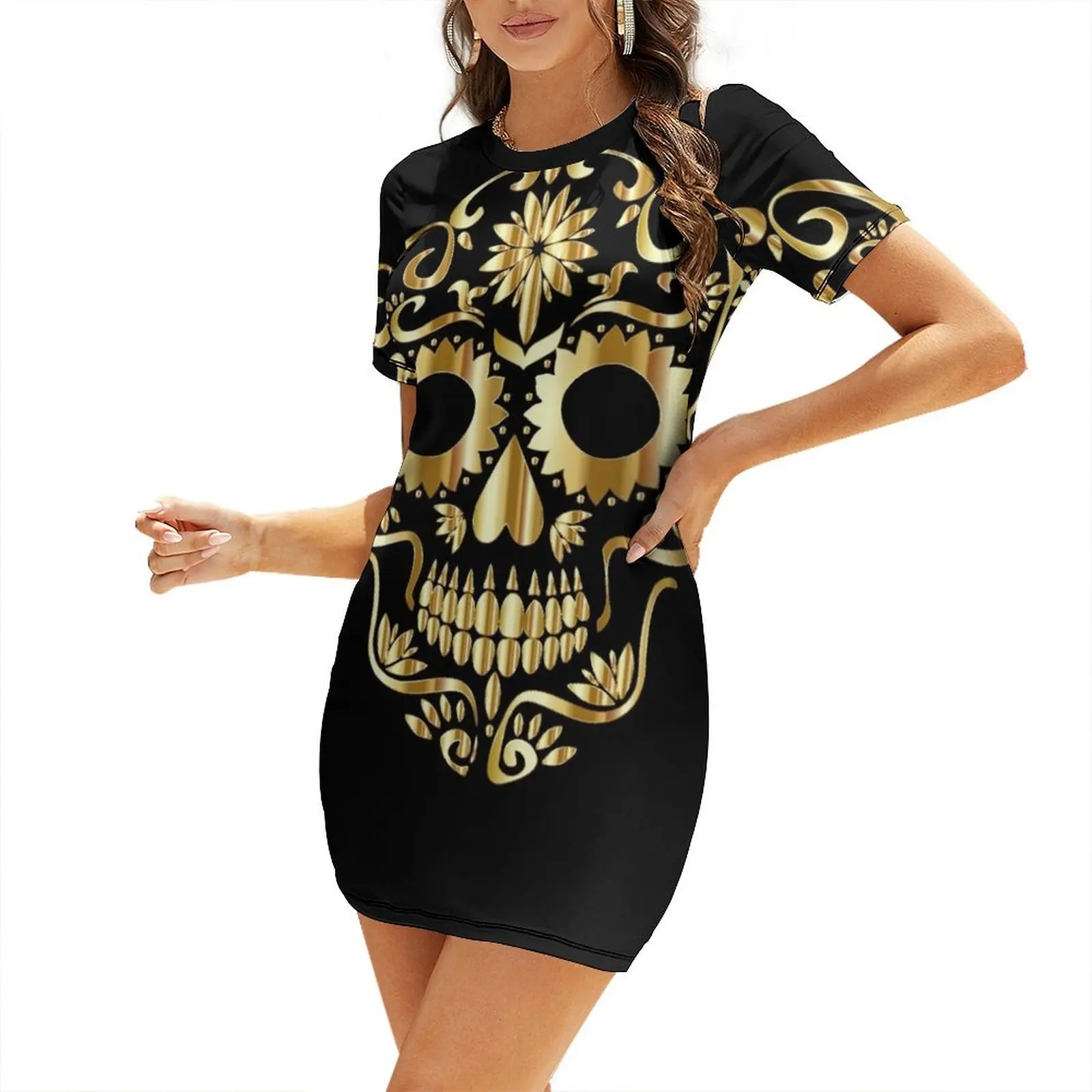 Sugar Skull Gold Short Sleeved Dress evening dress ladies women's evening dresses 2025
Sugar Skull Gold Short Sleeved Dress evening dress ladies women's evening dresses 2025