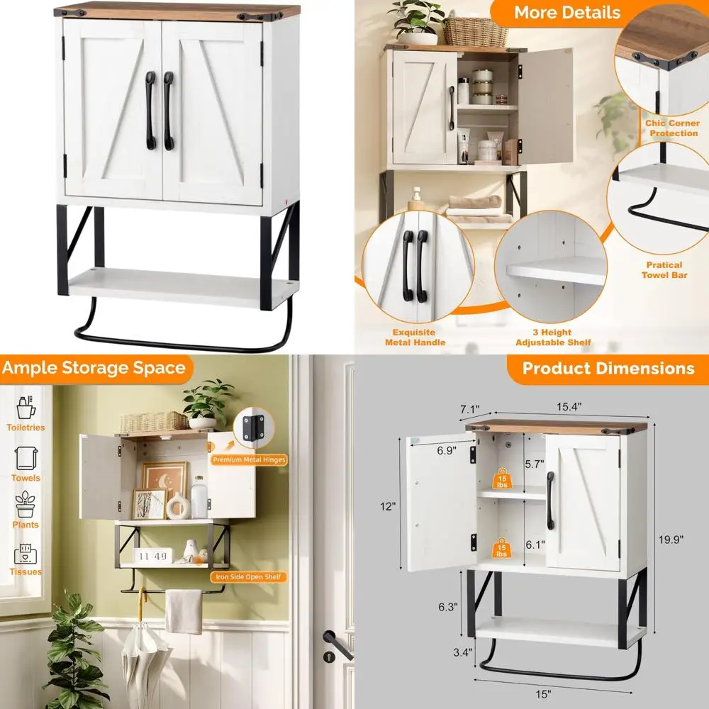 Farmhouse Style Bathroom Wall Cabinet with Tower Bar for Over Toilet Storage, 7.1 Depth x 15.4 Width x 23.3 Height
Farmhouse Style Bathroom Wall Cabinet with Tower Bar for Over Toilet Storage, 7.1 Depth x 15.4 Width x 23.3 Height