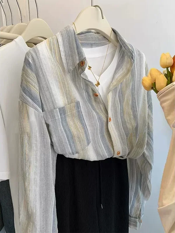 plus Size 300 Pou Fat MM Blue Striped Long Sve Women's irt Spring Outerwear Design Sensation Color Colion Jaet
plus Size 300 Pou Fat MM Blue Striped Long Sve Women's irt Spring Outerwear Design Sensation Color Colion Jaet