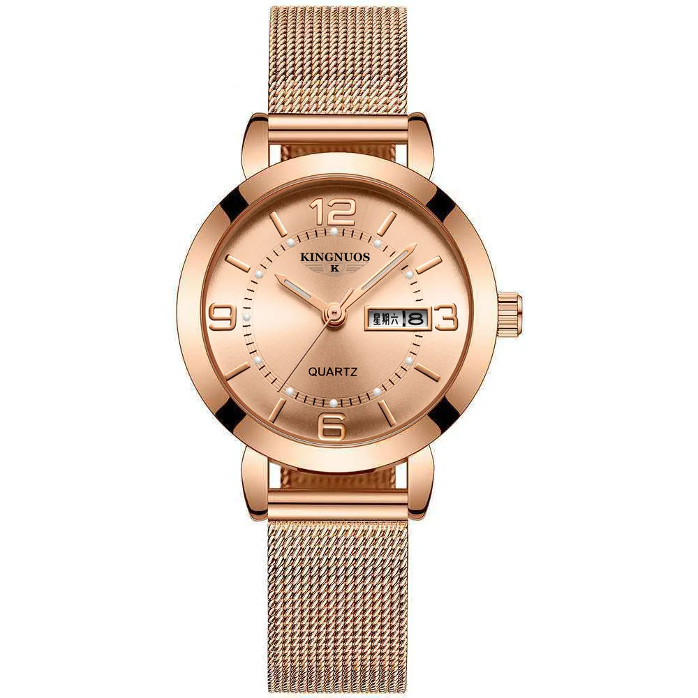 Trendy and fashionable women's watch with luminous waterproof dual calendar female student steel strap wristwatch
Trendy and fashionable women's watch with luminous waterproof dual calendar female student steel strap wristwatch