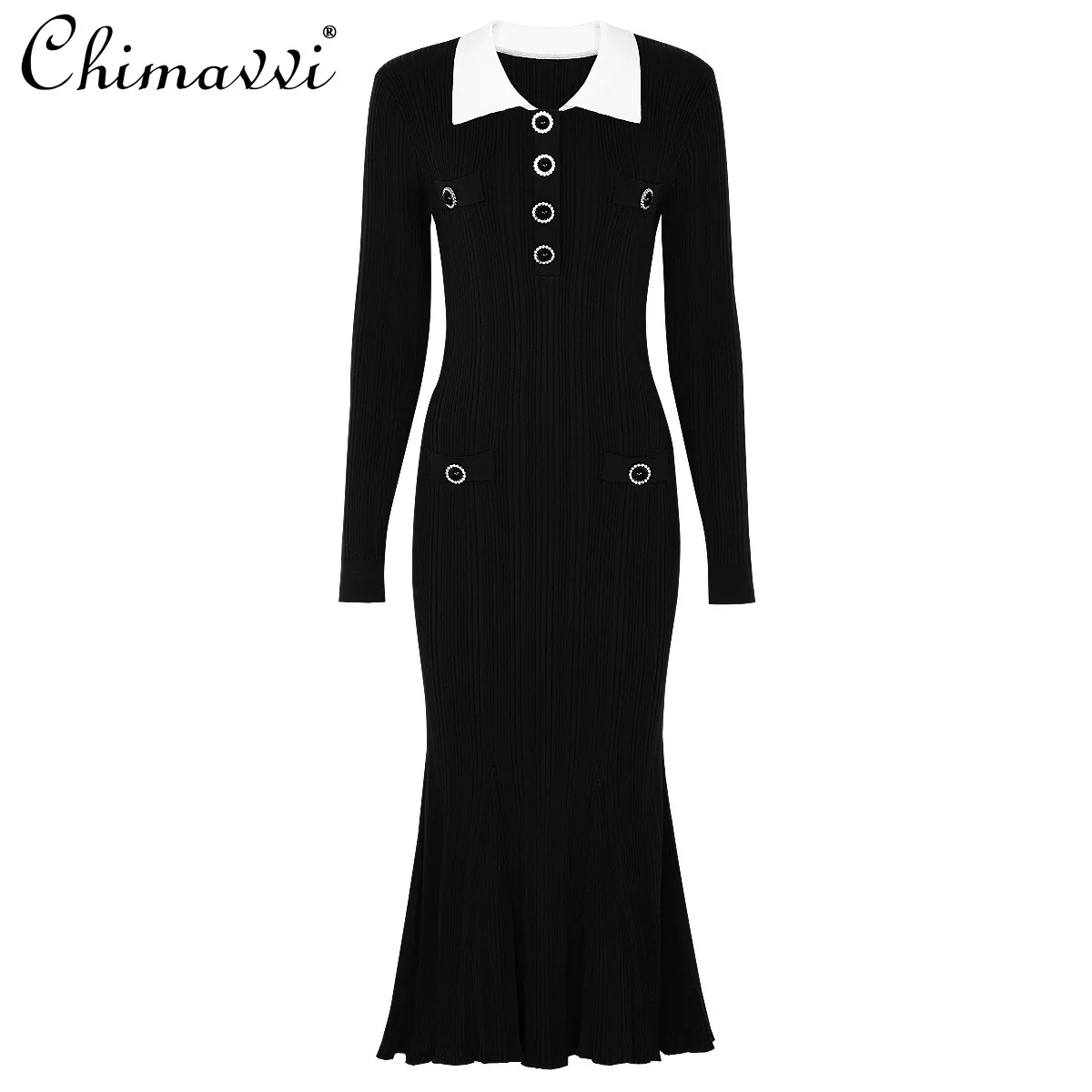 Autumn Winter New Fashion Turn-Down Collar Slim Fit Mermaid Dress High-End Long Sleeve Elegant Long Women's Knitted Dress
Autumn Winter New Fashion Turn-Down Collar Slim Fit Mermaid Dress High-End Long Sleeve Elegant Long Women's Knitted Dress
