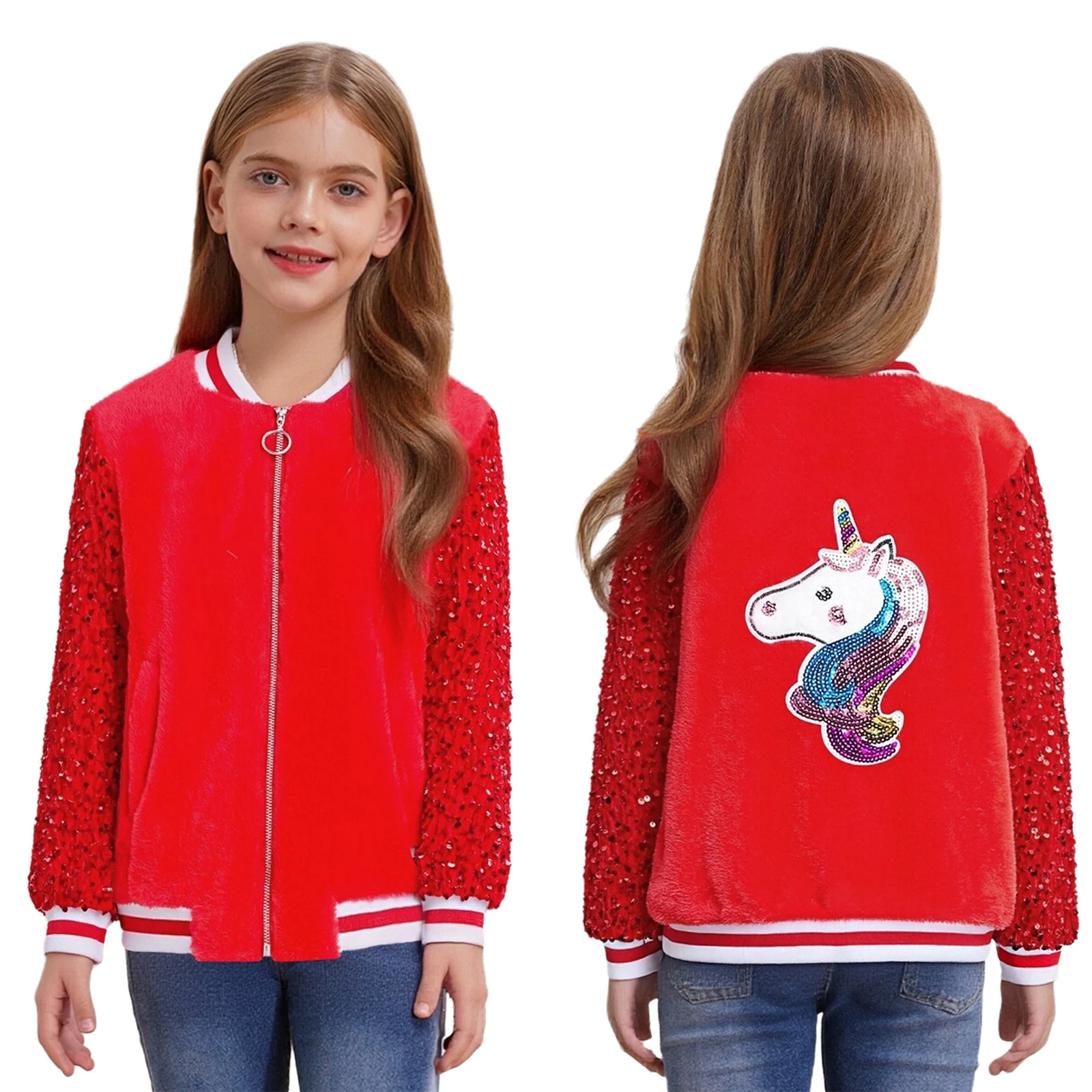 Kids Girls Baseball Coat Flannel Jacket Shiny Sequins Cartoon Pattern Striped Hem Long Sleeves Zipper Outerwear Casual Clothes
Kids Girls Baseball Coat Flannel Jacket Shiny Sequins Cartoon Pattern Striped Hem Long Sleeves Zipper Outerwear Casual Clothes