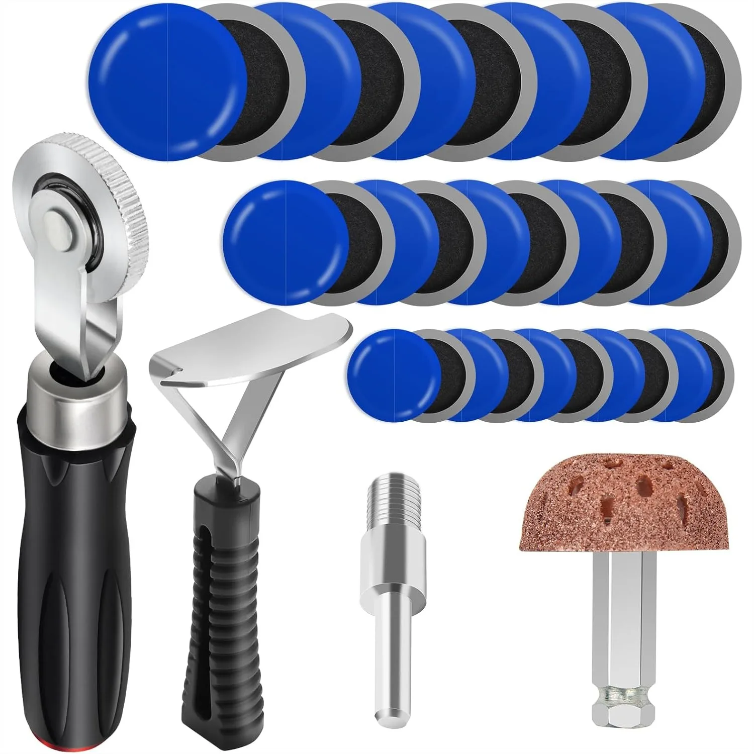 Tire Repair Kit with Roller, Grinding Tool, Scraper and 30 Patches for Car Tire Puncture Fixing - Durable and Easy to Use
Tire Repair Kit with Roller, Grinding Tool, Scraper and 30 Patches for Car Tire Puncture Fixing - Durable and Easy to Use