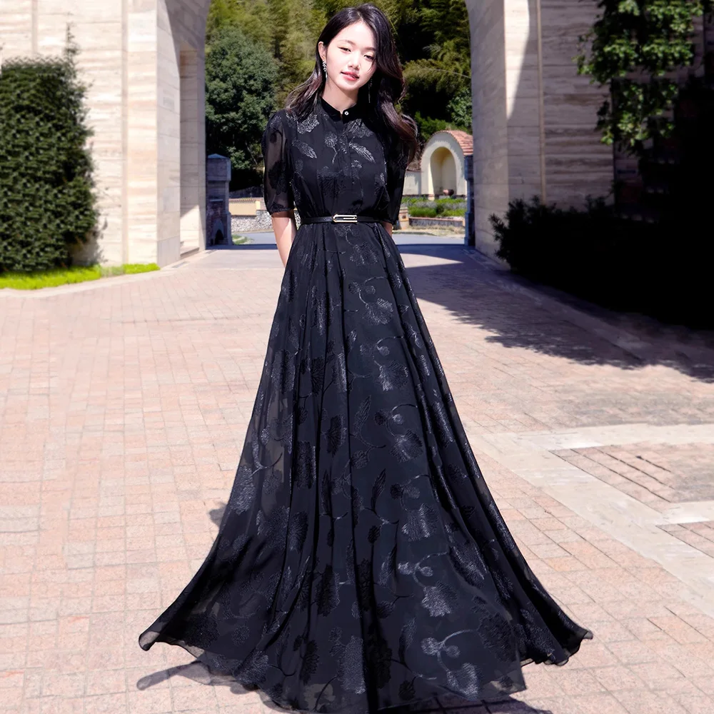 New Women Summer Black Print Dress Fashion Stand Collar Short Sleeve High Waist Long Dress Elegant Ankle-Length Holiday Dress
New Women Summer Black Print Dress Fashion Stand Collar Short Sleeve High Waist Long Dress Elegant Ankle-Length Holiday Dress