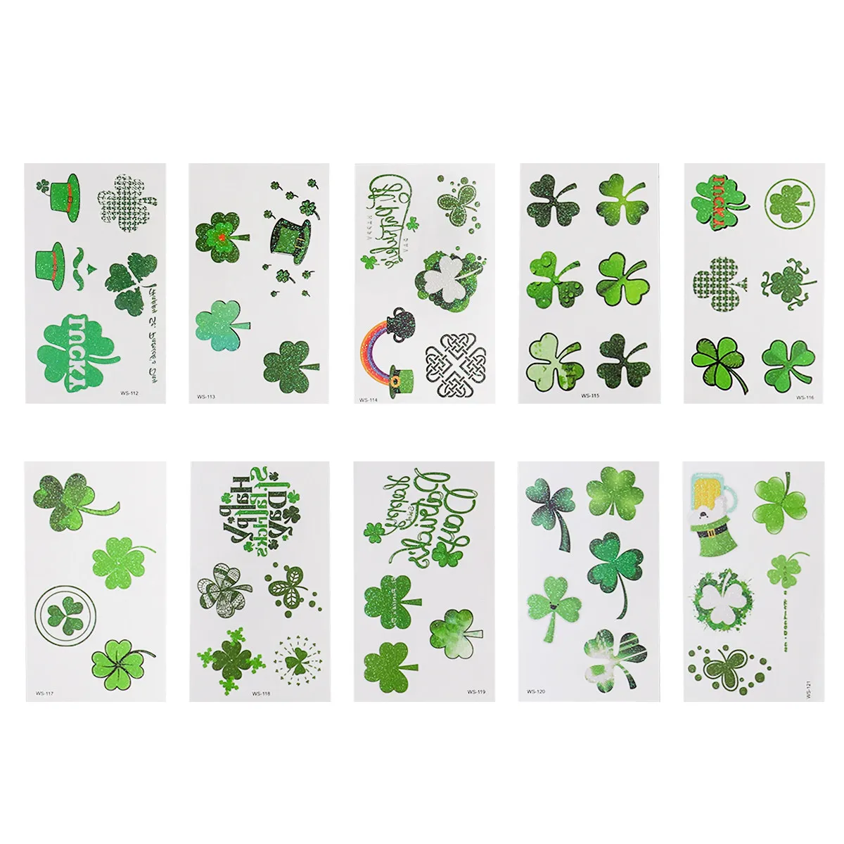 10 Sheets St. Patrick's Day Stickers Glitter Clover Four-leaf Clover Temporary Body Art Environmentally Friendly Stickers (WS-11
10 Sheets St. Patrick's Day Stickers Glitter Clover Four-leaf Clover Temporary Body Art Environmentally Friendly Stickers (WS-11