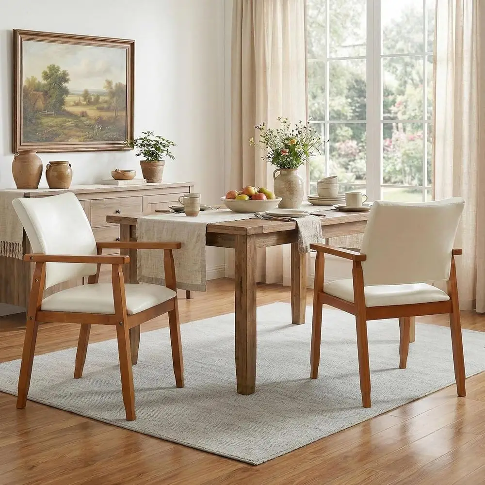 Mid-Century Modern Dining Chairs Set of 2, Beige PU Leather Upholstered, Solid Wood Legs, Suitable for Kitchen or Living Room
Mid-Century Modern Dining Chairs Set of 2, Beige PU Leather Upholstered, Solid Wood Legs, Suitable for Kitchen or Living Room