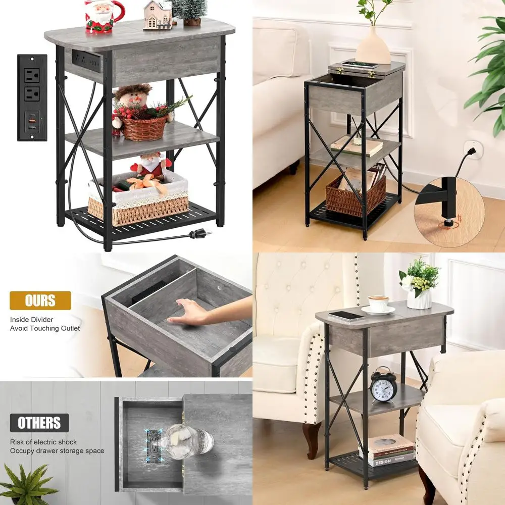 Grey Charging End Table with 3 USB Ports, 2 Outlets, Storage & Drawer for Living Rooms and Bedrooms
Grey Charging End Table with 3 USB Ports, 2 Outlets, Storage & Drawer for Living Rooms and Bedrooms