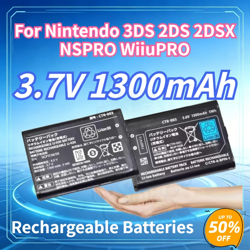 New 1300mAh 3.7V Large Capacity Lithium Rechargeable Battery Pack for Nintendo 3DS 2DS 2DSX NSPRO WiiuPRO Replacement Battery
New 1300mAh 3.7V Large Capacity Lithium Rechargeable Battery Pack for Nintendo 3DS 2DS 2DSX NSPRO WiiuPRO Replacement Battery