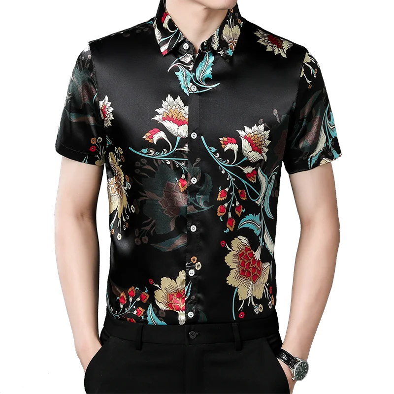 Men's Fashion Printing Short Sleeve Tops 2022 Summer Flowers Silk Shirt Male Floral Printed Smooth Soft Dress Shirts
Men's Fashion Printing Short Sleeve Tops 2022 Summer Flowers Silk Shirt Male Floral Printed Smooth Soft Dress Shirts