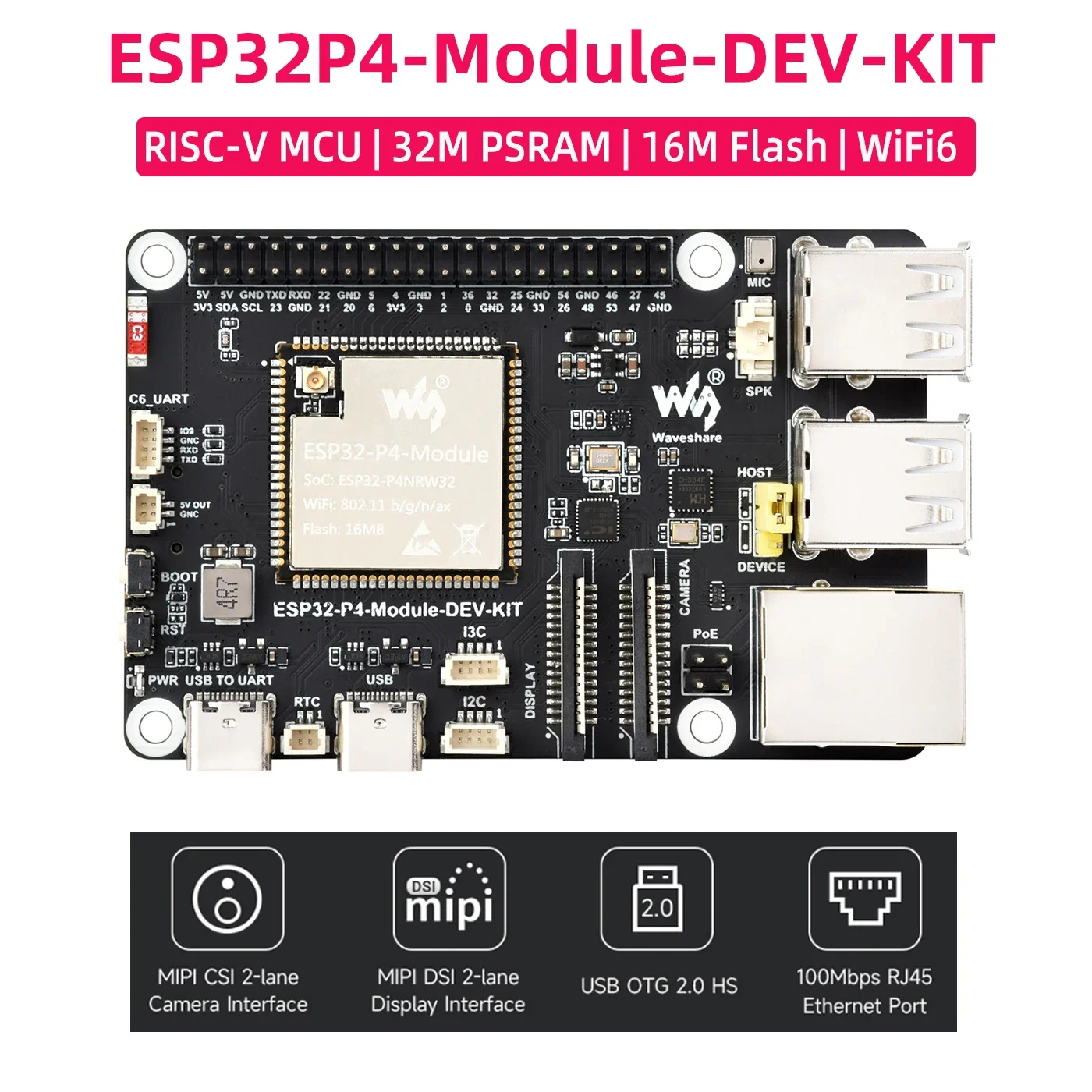 Макетная плата Waveshare ESP32-P4 ESP32-C6 Wi-Fi 6 для BT5 MIPI CSI DSI USB PoE RJ45, порт TF, слот ESP32-P4-модуль-DEV-KIT
Макетная плата Waveshare ESP32-P4 ESP32-C6 Wi-Fi 6 для BT5 MIPI CSI DSI USB PoE RJ45, порт TF, слот ESP32-P4-модуль-DEV-KIT