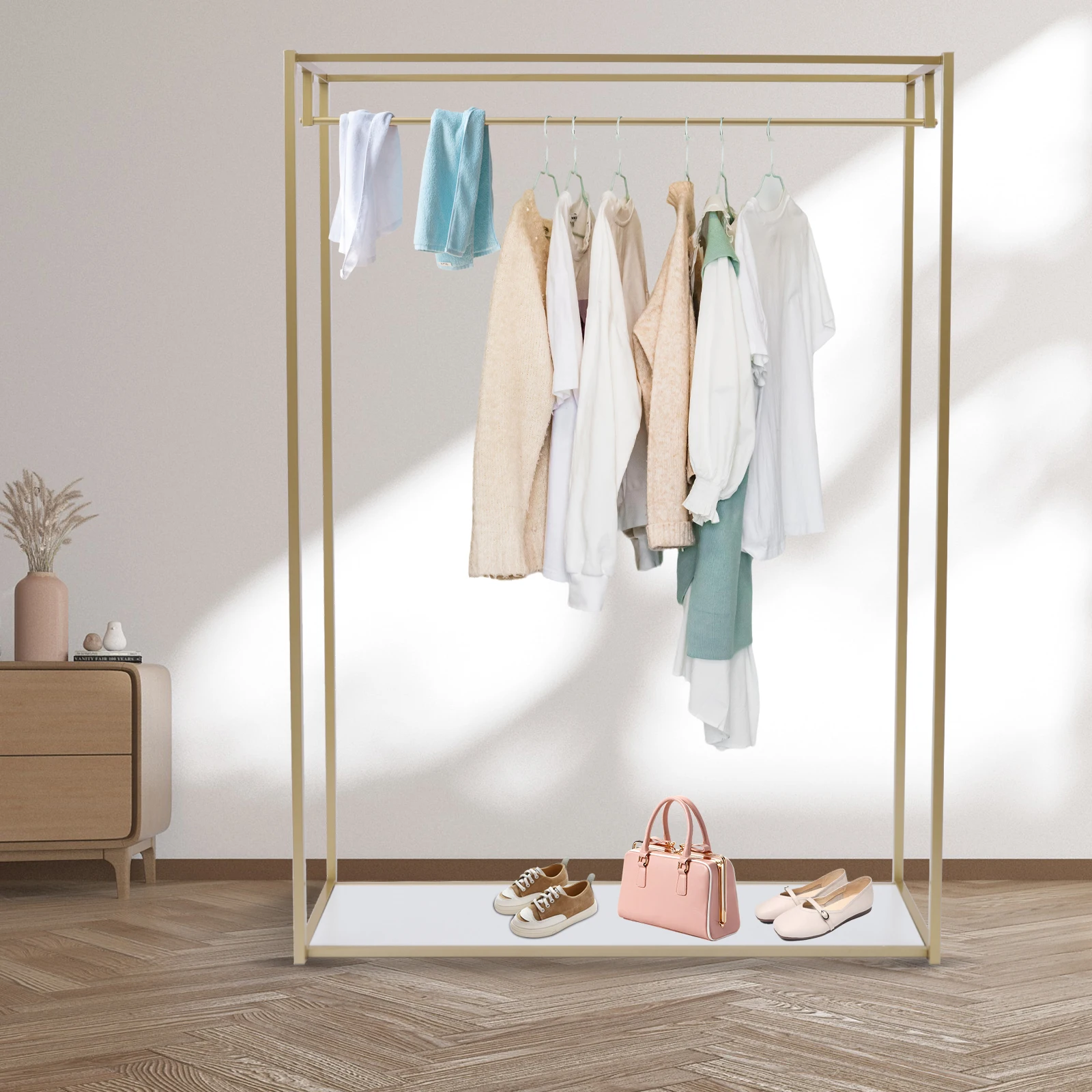Heavy Duty Metal Garment Rack,Wedding Dress Retail Studio Display Stand,Floor-Standing Clothing Rack,Shoes Bags Clothes Organize
Heavy Duty Metal Garment Rack,Wedding Dress Retail Studio Display Stand,Floor-Standing Clothing Rack,Shoes Bags Clothes Organize
