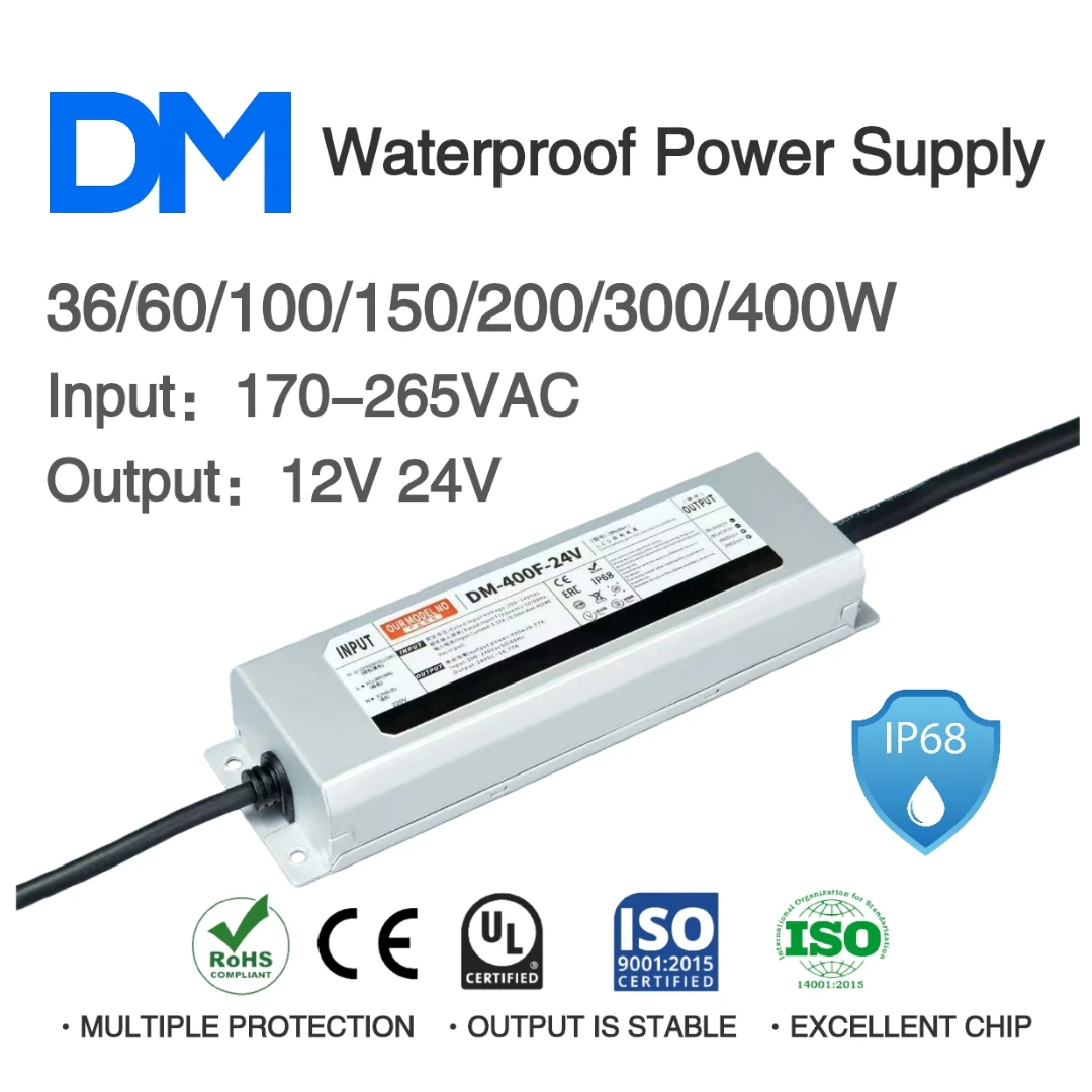 AC170-265V to DC 12V/24V 36W 60W 100W 150W 200W 300W400W IP68 Waterproof Switching Power Supply 100% Power Load LED Light Driver
AC170-265V to DC 12V/24V 36W 60W 100W 150W 200W 300W400W IP68 Waterproof Switching Power Supply 100% Power Load LED Light Driver