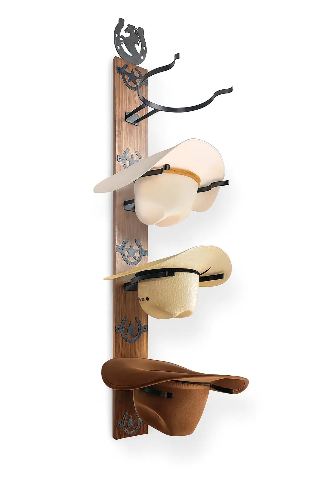 Western-Style Wall-Mounted Hat Organizer With Decorative Metal Accents And Wooden Base For Cowboy Hats Storage
Western-Style Wall-Mounted Hat Organizer With Decorative Metal Accents And Wooden Base For Cowboy Hats Storage