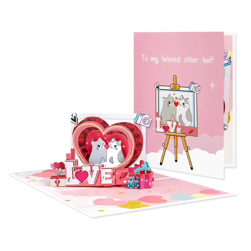 Pop-up creative 3D Valentine's Day greeting card handmade paper sculpture festival blessing gift love cat style gift cards 
Pop-up creative 3D Valentine's Day greeting card handmade paper sculpture festival blessing gift love cat style gift cards