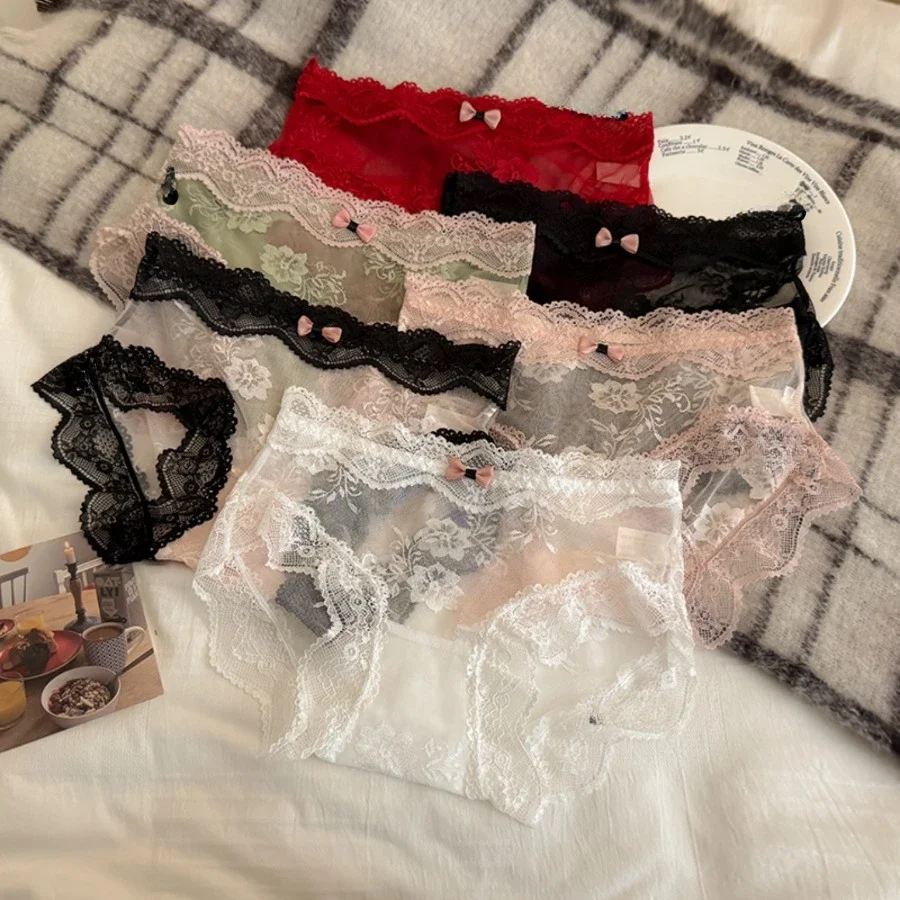 SP&CITY Thin Lace Embroidery Transparent Sexy Underwear Women's Sweet Bow Hollow Out Cotton Crotch Briefs Soft Seamless Panties
SP&CITY Thin Lace Embroidery Transparent Sexy Underwear Women's Sweet Bow Hollow Out Cotton Crotch Briefs Soft Seamless Panties