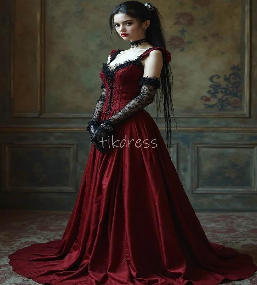 Vintage Red And Black Prom Dress Medieval Vampire Gothic Evening Dress A Line Satin Halloween Cosplay Party Wear 2025 Customized
Vintage Red And Black Prom Dress Medieval Vampire Gothic Evening Dress A Line Satin Halloween Cosplay Party Wear 2025 Customized
