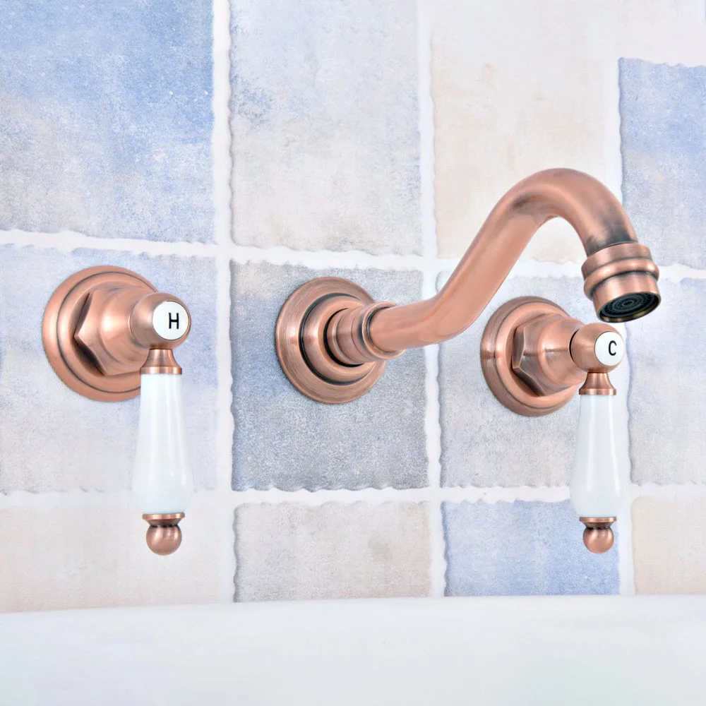 Antique Red Copper 2 Ceramic Handle Wall Mount Three Hole Widespread Bathroom Lavatory Vessel Basin Faucet Sink Mixer Tap dsf526
Antique Red Copper 2 Ceramic Handle Wall Mount Three Hole Widespread Bathroom Lavatory Vessel Basin Faucet Sink Mixer Tap dsf526