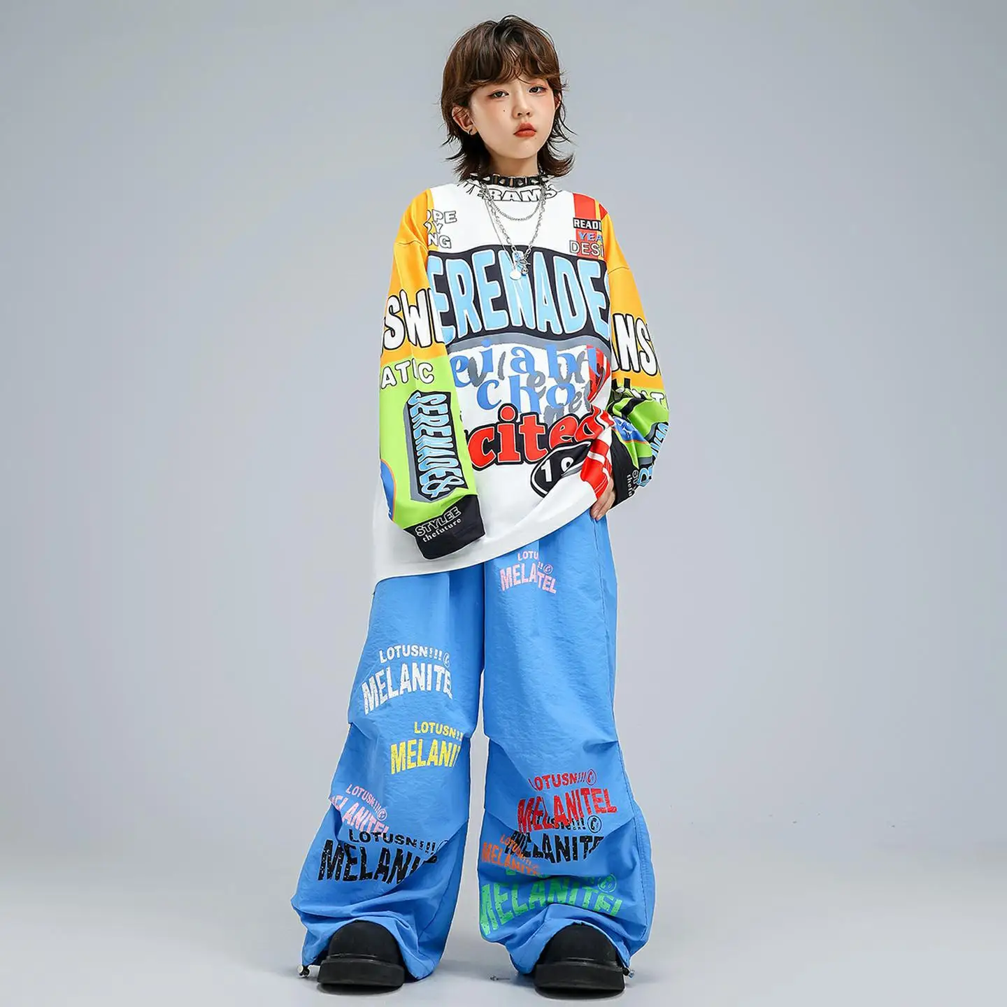Kid Kpop Hip Hop Clothing White Yellow Letters Sweatshirt Blue Casual Parachute Pants for Girl Boy Street Dance Costume Clothes 
Kid Kpop Hip Hop Clothing White Yellow Letters Sweatshirt Blue Casual Parachute Pants for Girl Boy Street Dance Costume Clothes