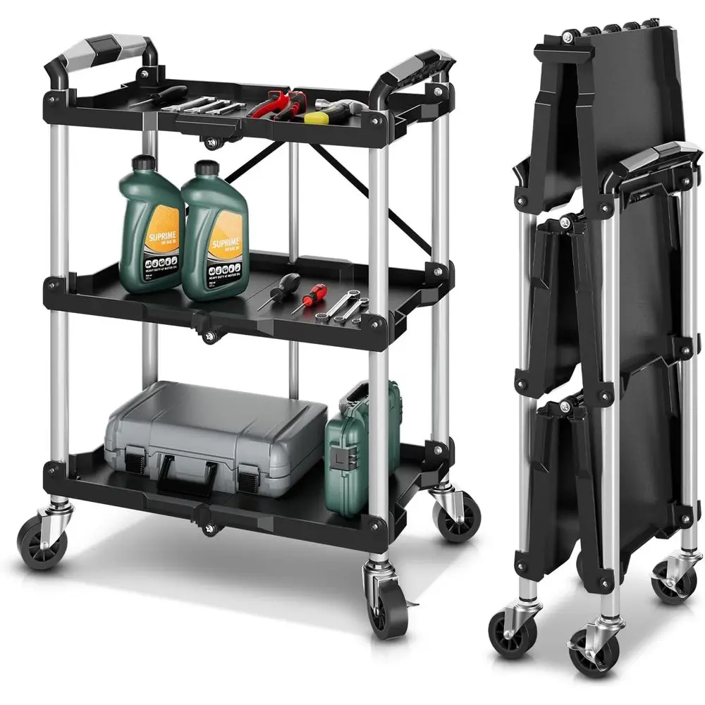 3-Tier olding Utility Cart with Wheels Lockable, 265LB Heavy Duty Collapsible Service Cart oldable Rolling Carts or Home, Garage
3-Tier olding Utility Cart with Wheels Lockable, 265LB Heavy Duty Collapsible Service Cart oldable Rolling Carts or Home, Garage