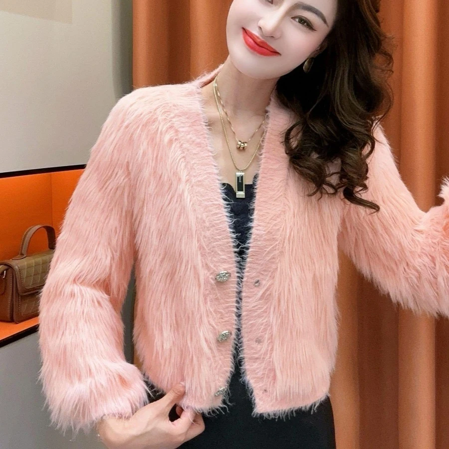 Thicken Warm Imitation Mink Knitted Cardigan Sweater Coat Women's Top Short Casual Outwear Mao Mao Jacket Autumn Winter New 2025
Thicken Warm Imitation Mink Knitted Cardigan Sweater Coat Women's Top Short Casual Outwear Mao Mao Jacket Autumn Winter New 2025