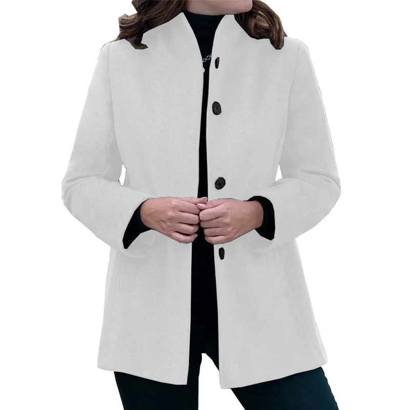 New European American Autumn Winter Jackets Simple Long-sleeved Lapel Button Wool Slim Woolen Coat for Women Blends
New European American Autumn Winter Jackets Simple Long-sleeved Lapel Button Wool Slim Woolen Coat for Women Blends
