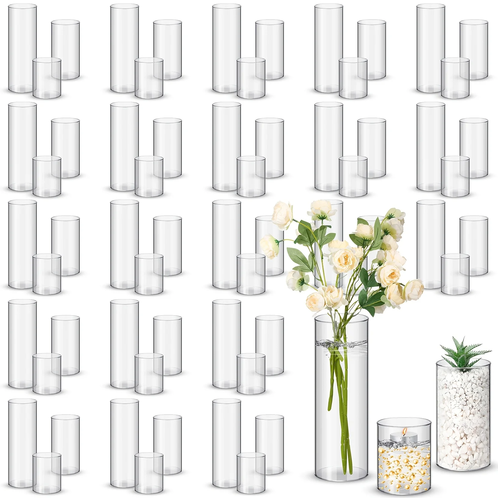 60-Piece Clear Tall Cylinder Vase Set – Versatile Hurricane Candle Holders & Floral Centerpiece Containers for Home, Wedding, Office & Party Decor (4-inch / 6-inch / 8-inch Heights)
60-Piece Clear Tall Cylinder Vase Set – Versatile Hurricane Candle Holders & Floral Centerpiece Containers for Home, Wedding, Office & Party Decor (4-inch / 6-inch / 8-inch Heights)