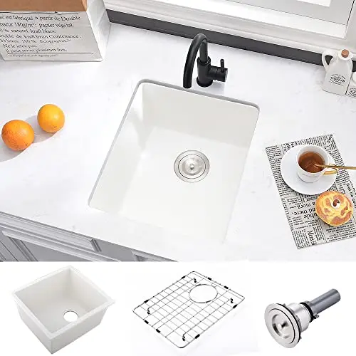 White Quartz Composite Undermount Bar Sink 15x17 Inches Single Bowl Deep Kitchen Sink With Drain Grid For Wet Bar Or RV
White Quartz Composite Undermount Bar Sink 15x17 Inches Single Bowl Deep Kitchen Sink With Drain Grid For Wet Bar Or RV