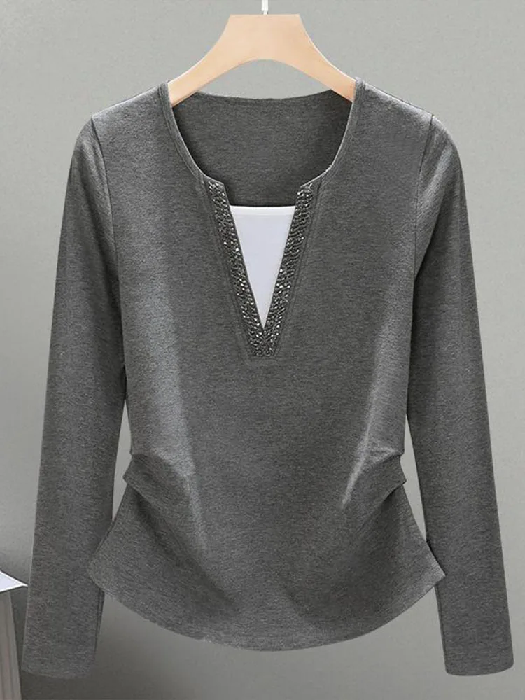 Faion Slim Fit Long Sve T-irt Women's Spring Autumn New Sli Design Casual Sle Decorative Patchwork V-ne Top
Faion Slim Fit Long Sve T-irt Women's Spring Autumn New Sli Design Casual Sle Decorative Patchwork V-ne Top