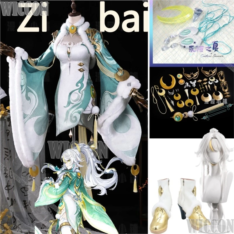 Zibai Game Genshin Impact Cosplay Costume Green White Dress Silver Wig Shoes Headwear 3D Prop Woman Clothes Halloween Party Cos
Zibai Game Genshin Impact Cosplay Costume Green White Dress Silver Wig Shoes Headwear 3D Prop Woman Clothes Halloween Party Cos