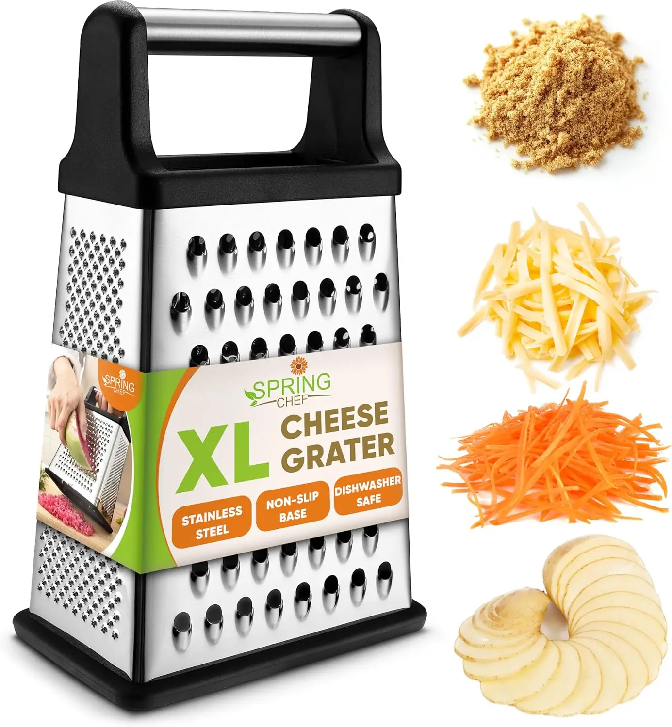 XL 4-Sided Stainless Steel Cheese Grater, Dishwasher Safe, Black
XL 4-Sided Stainless Steel Cheese Grater, Dishwasher Safe, Black