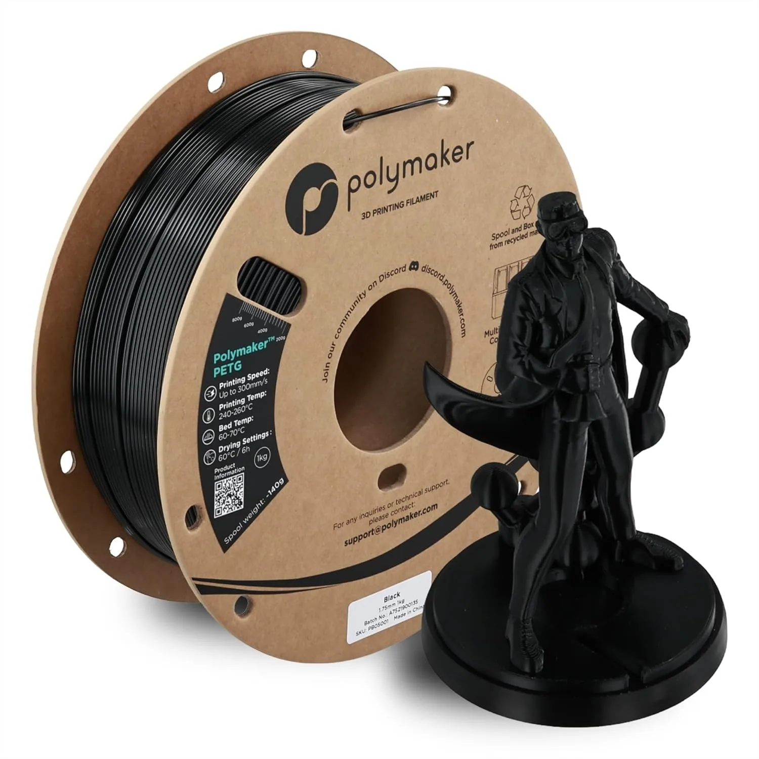 High Speed PETG 3D Printer Filament 1.75mm 1kg Black, High Strength Formula, Warp Free, Excellent Layer Adhesion, Compatible
High Speed PETG 3D Printer Filament 1.75mm 1kg Black, High Strength Formula, Warp Free, Excellent Layer Adhesion, Compatible