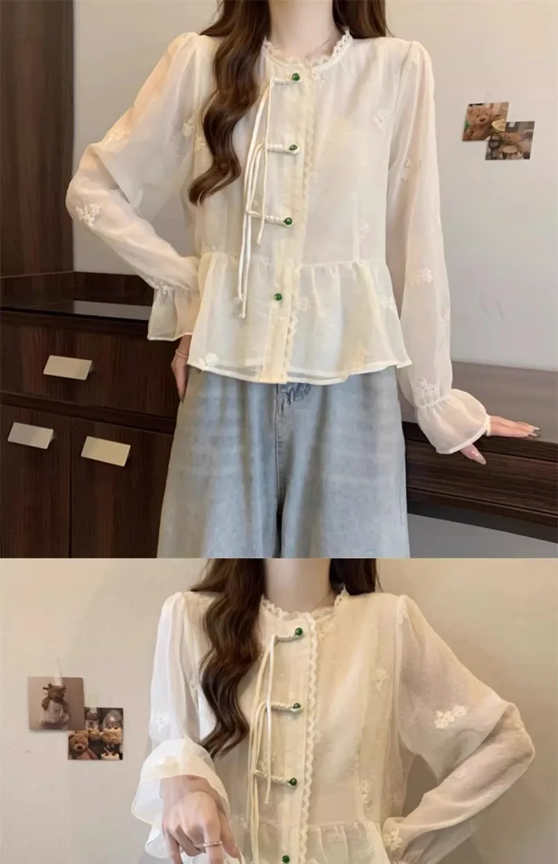 New Chinese Style Round Neck Chiffon Shirt 2024 Women's Spring/summer Button Up Flared Sleeve Doll Shirt Top Female Clothing
New Chinese Style Round Neck Chiffon Shirt 2024 Women's Spring/summer Button Up Flared Sleeve Doll Shirt Top Female Clothing