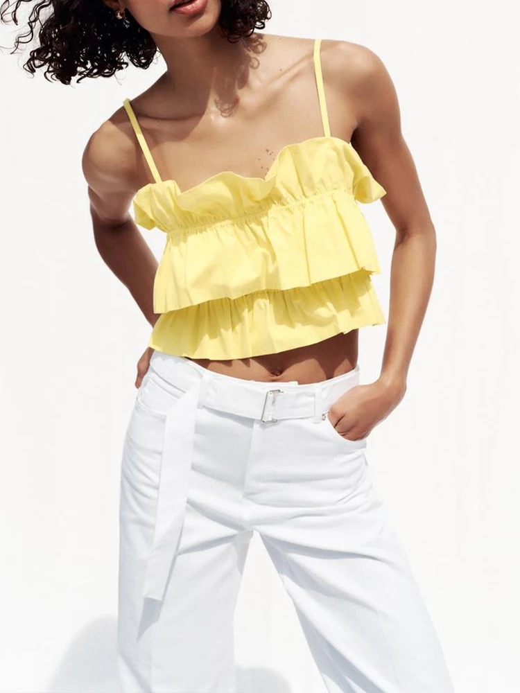 European and American style Summer new products Women's clothing Poplin comfortable sling straight collar short top
European and American style Summer new products Women's clothing Poplin comfortable sling straight collar short top