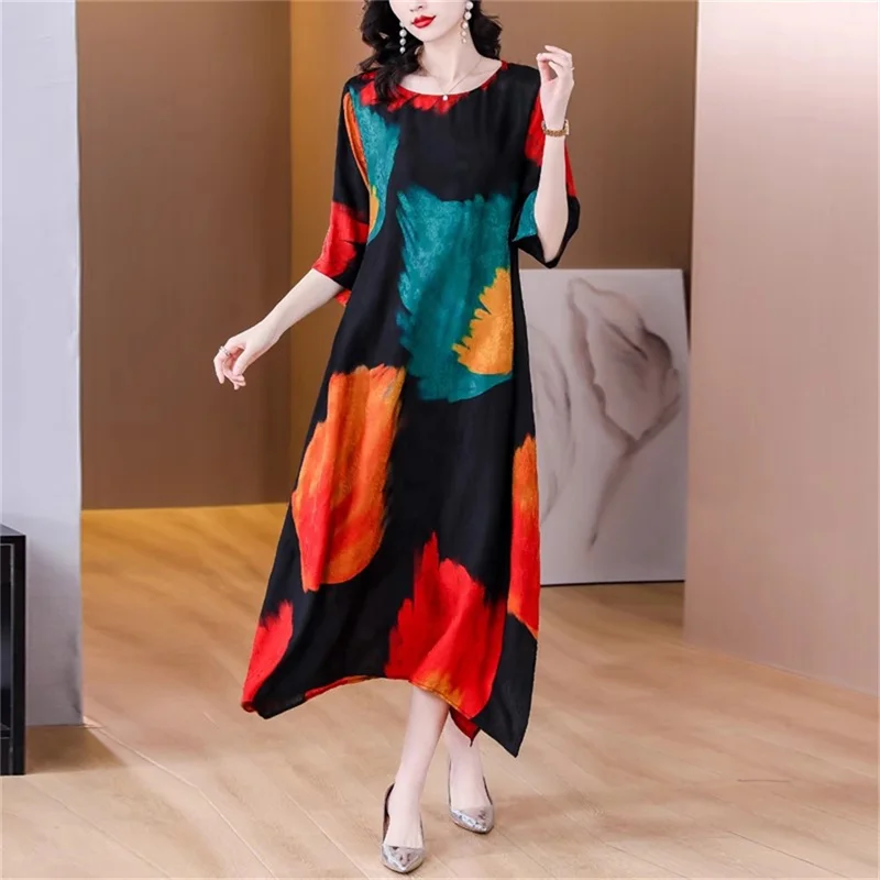 Retro Large 5XL Printed Dress 2025 Spring/Summer New Loose Tie Dyed Lady Long Dress Half Sleeved Print Round Neck Dress Summer
Retro Large 5XL Printed Dress 2025 Spring/Summer New Loose Tie Dyed Lady Long Dress Half Sleeved Print Round Neck Dress Summer