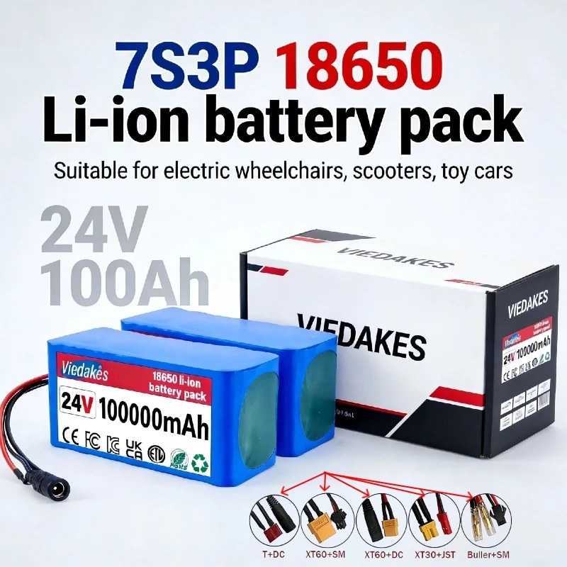 7S3P 24V 100Ah 18650 Li-ion Battery with BMS 29.4V 2A Charger for Electric Wheelchair Scooter Backup Power
7S3P 24V 100Ah 18650 Li-ion Battery with BMS 29.4V 2A Charger for Electric Wheelchair Scooter Backup Power