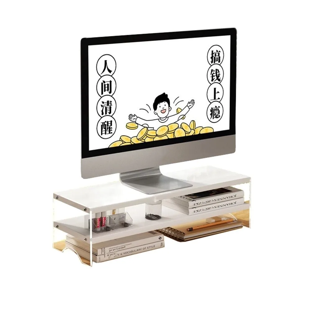 Single/Double Layers Acrylic Floating Computer Stand Clear Foot Comfortable Viewing Height Desktop Laptop Riser Space-Saving