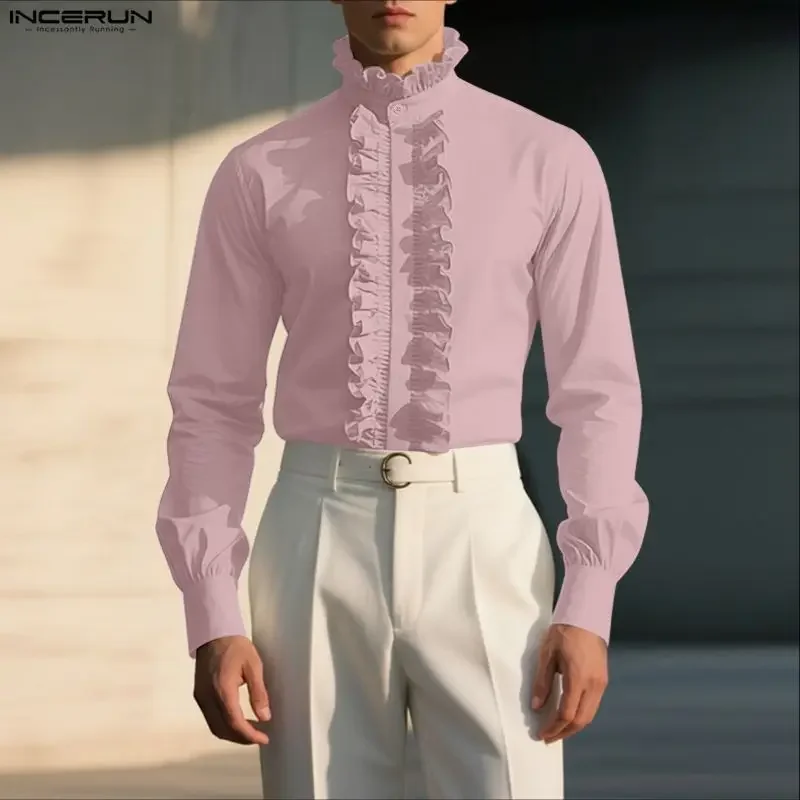 INCERUN Men Shirt Solid Color Stand Collar Long Sleeve Ruffle Men Clothing Streetwear Loose Fashion Casual Tops Male Tops S-5XL
INCERUN Men Shirt Solid Color Stand Collar Long Sleeve Ruffle Men Clothing Streetwear Loose Fashion Casual Tops Male Tops S-5XL