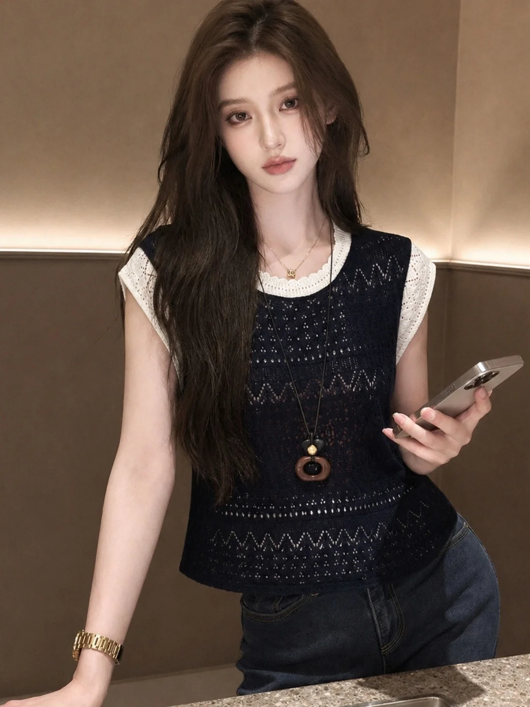 Color Block Design Ice Silk Knitted Top Hollow out Commute Fashionable Women's Summer New Style Lazy Style Short Sleeve round...
Color Block Design Ice Silk Knitted Top Hollow out Commute Fashionable Women's Summer New Style Lazy Style Short Sleeve round...
